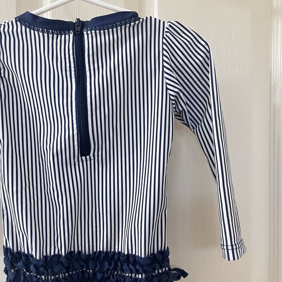 RuffleButts Navy Blue Striped One Piece Rash Guard Swimsuit Size 18-24 Months - Picture 12 of 15